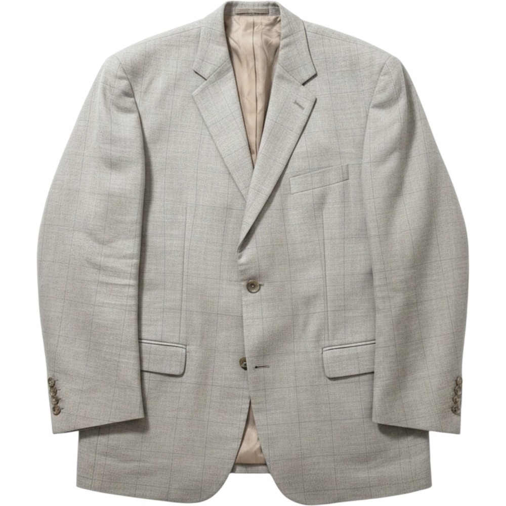 Calvin Klein Mens 44L Glen Plaid Wool Blazer Tan Grey 2 Button Sport Coat